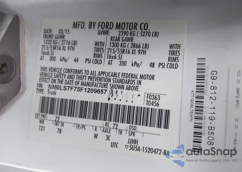 2015 Ford Transit Connect Xlt z USA, uszkodzony, nr VIN NM0LS7F75F1209657